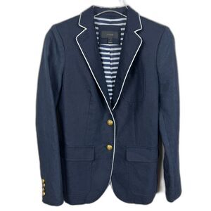 J Crew Rhodes Navy Linen Blazer Sz 2 Coastal Preppy Academia
